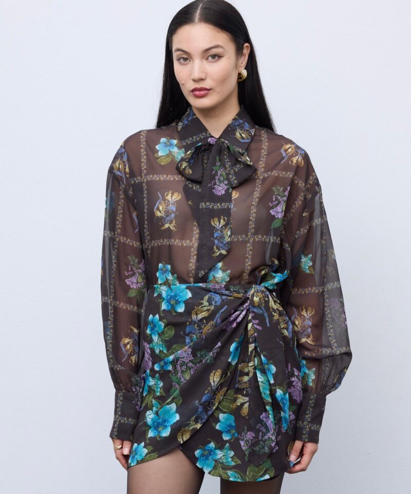 Mocha Blossom Mini Wrap Skirt